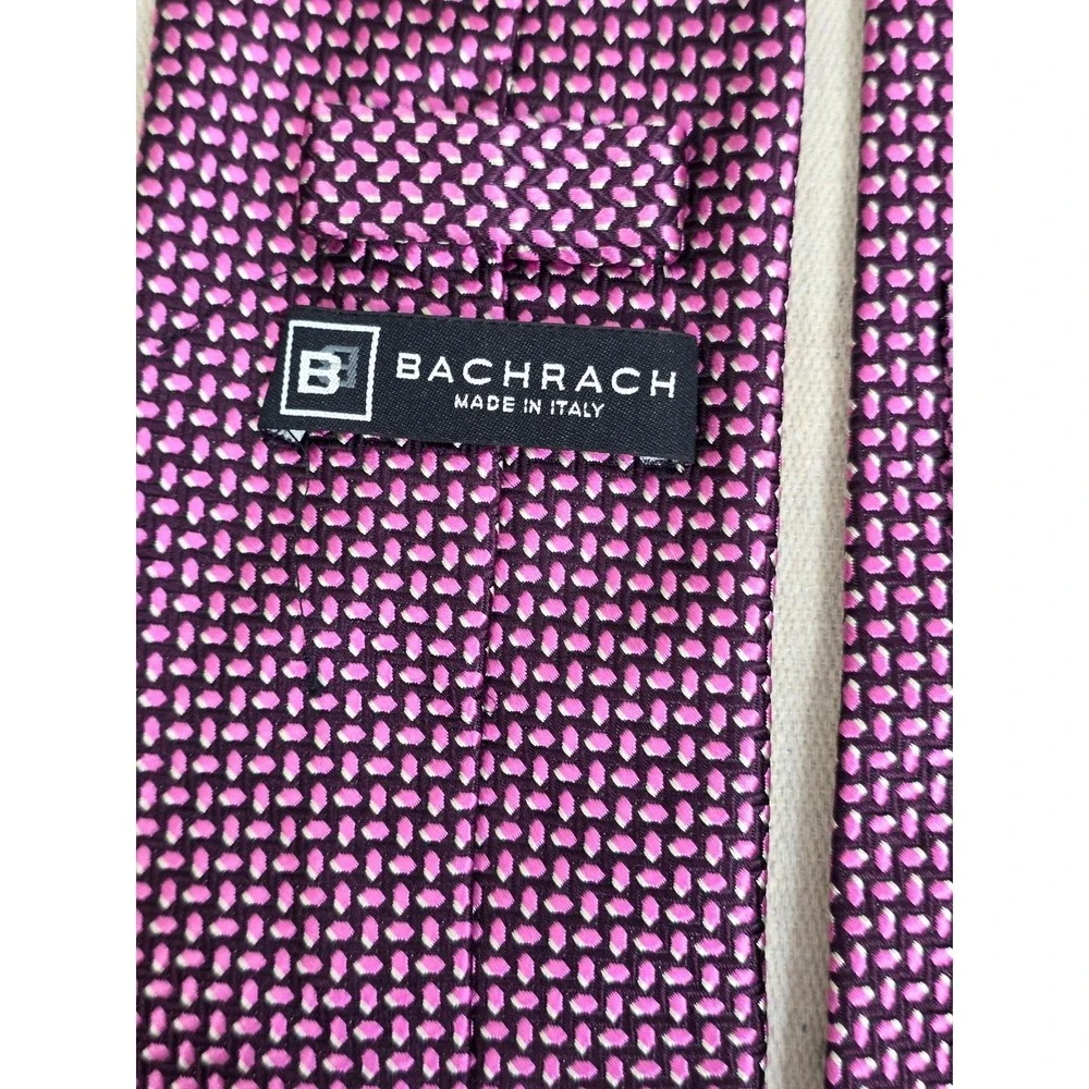 Bachrach Mens Silk‎ Tie Purple Pink Geometric Textured Weave Made in Italy